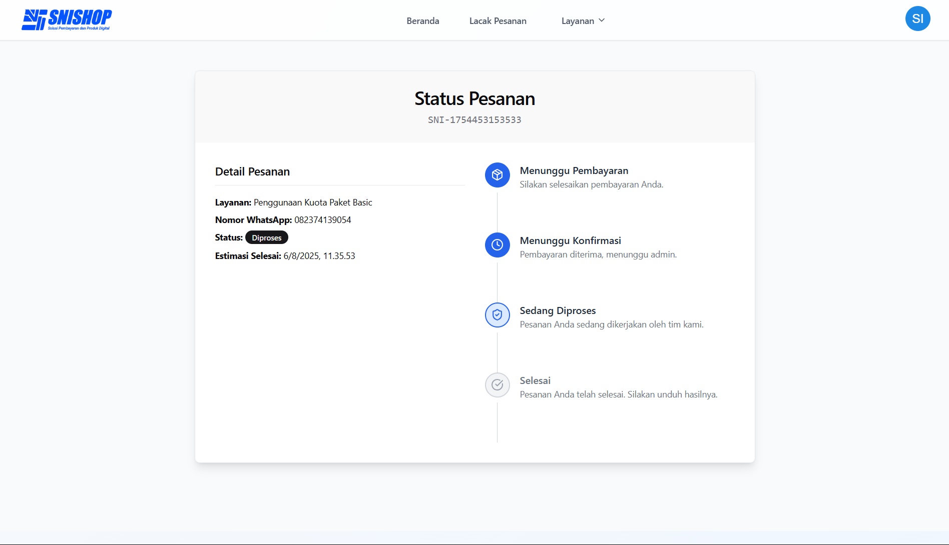 Order Status Desktop